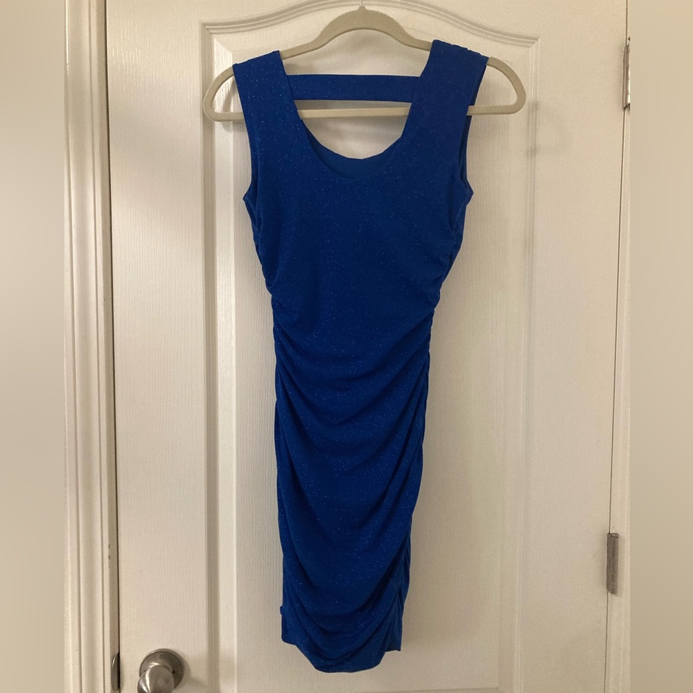Scoop Neck Blue Sparkle Mini Bodycon Dress